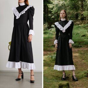 NWT Batsheva Carol Ruffled Cotton‑Poplin Midi Dress